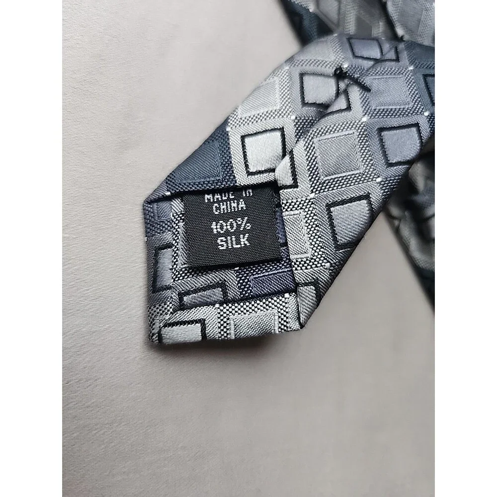 Calvin Klein 100% Silk Tie Gray And Black Checked Stripes. Timeless Piece.